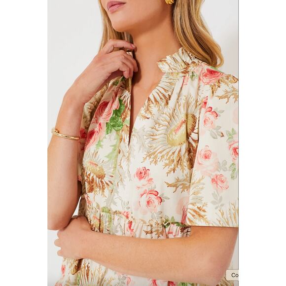 NWT Tuckernuck Sun Faded Floral Crawford Mini Flutter Sleeve Dress Cream XXS - Picture 8 of 8